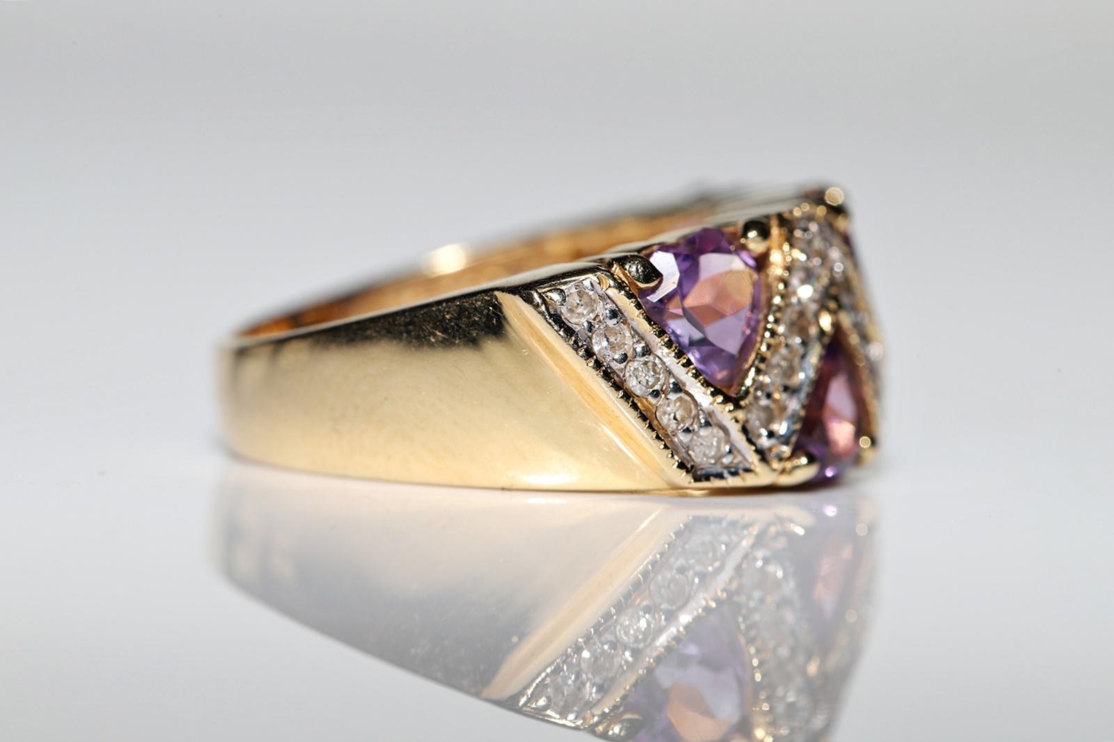 Women's Vintage Circa 1990s 18k Gold Natural Diamond And Heart Cut Amethyst Ring