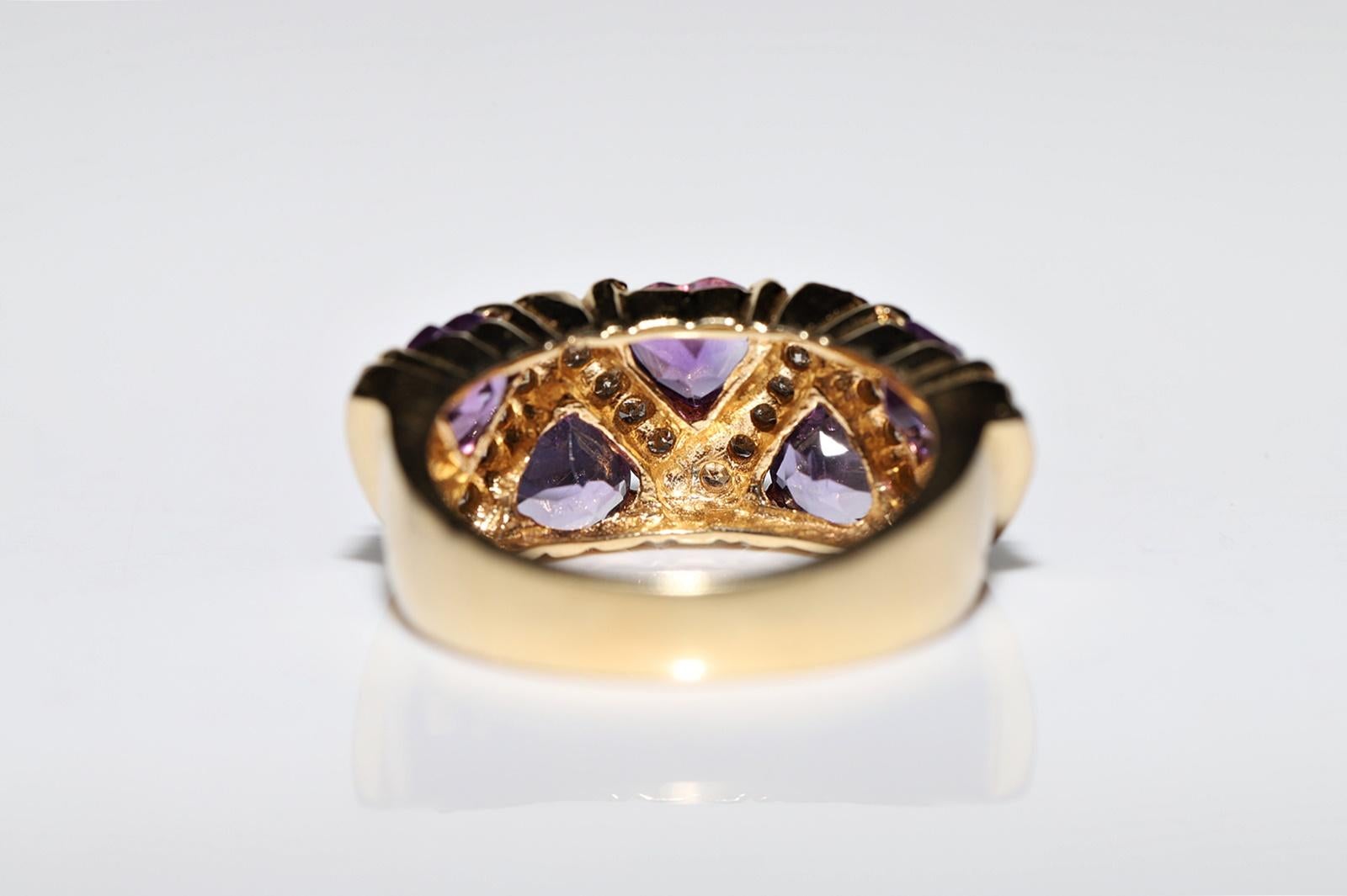 Vintage Circa 1990s 18k Gold Natural Diamond And Heart Cut Amethyst Ring 1