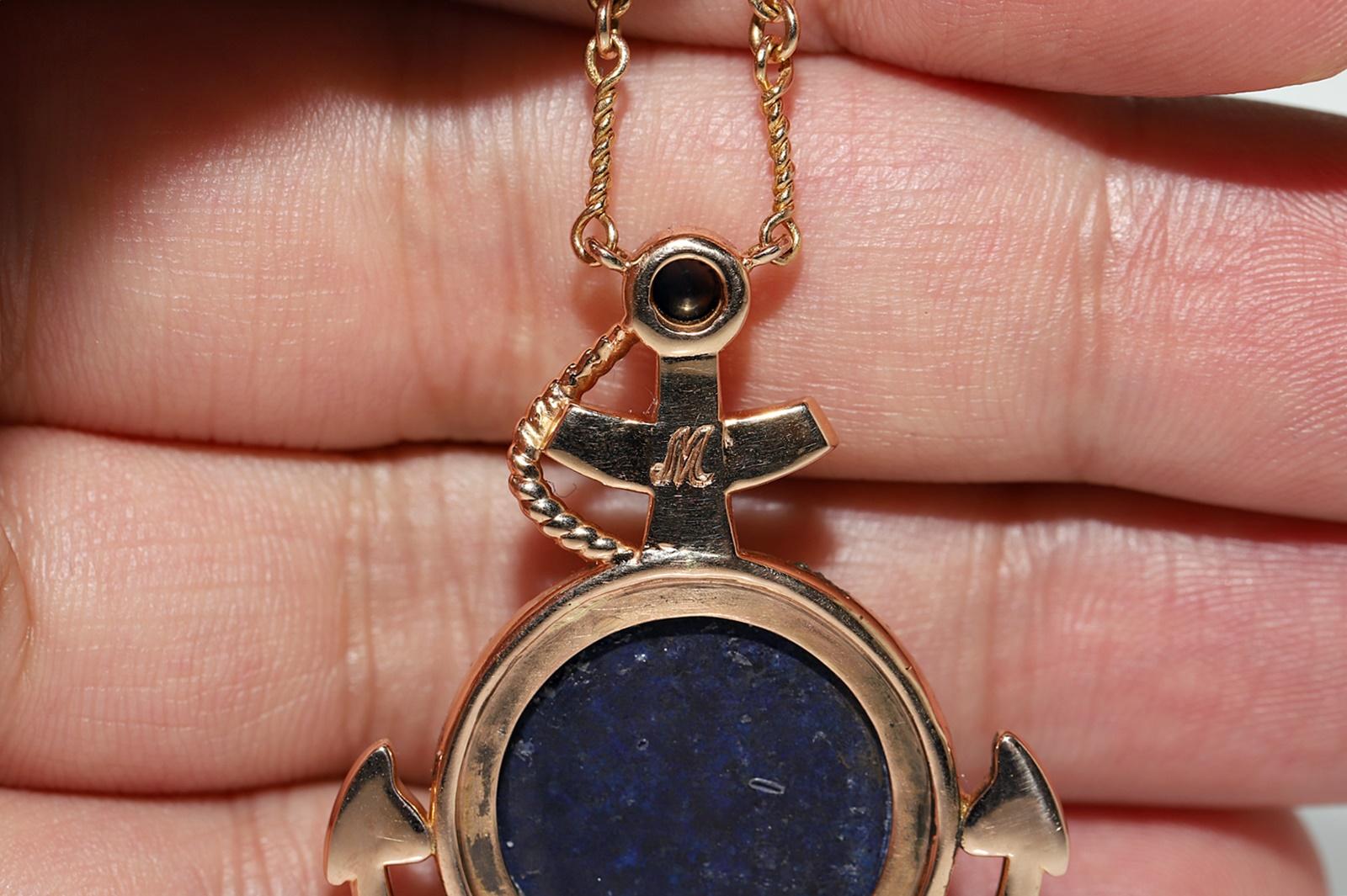 Vintage Circa 1990s 18k Gold Natural Diamond And Lapis Lazuli Anchor Necklace  For Sale 5