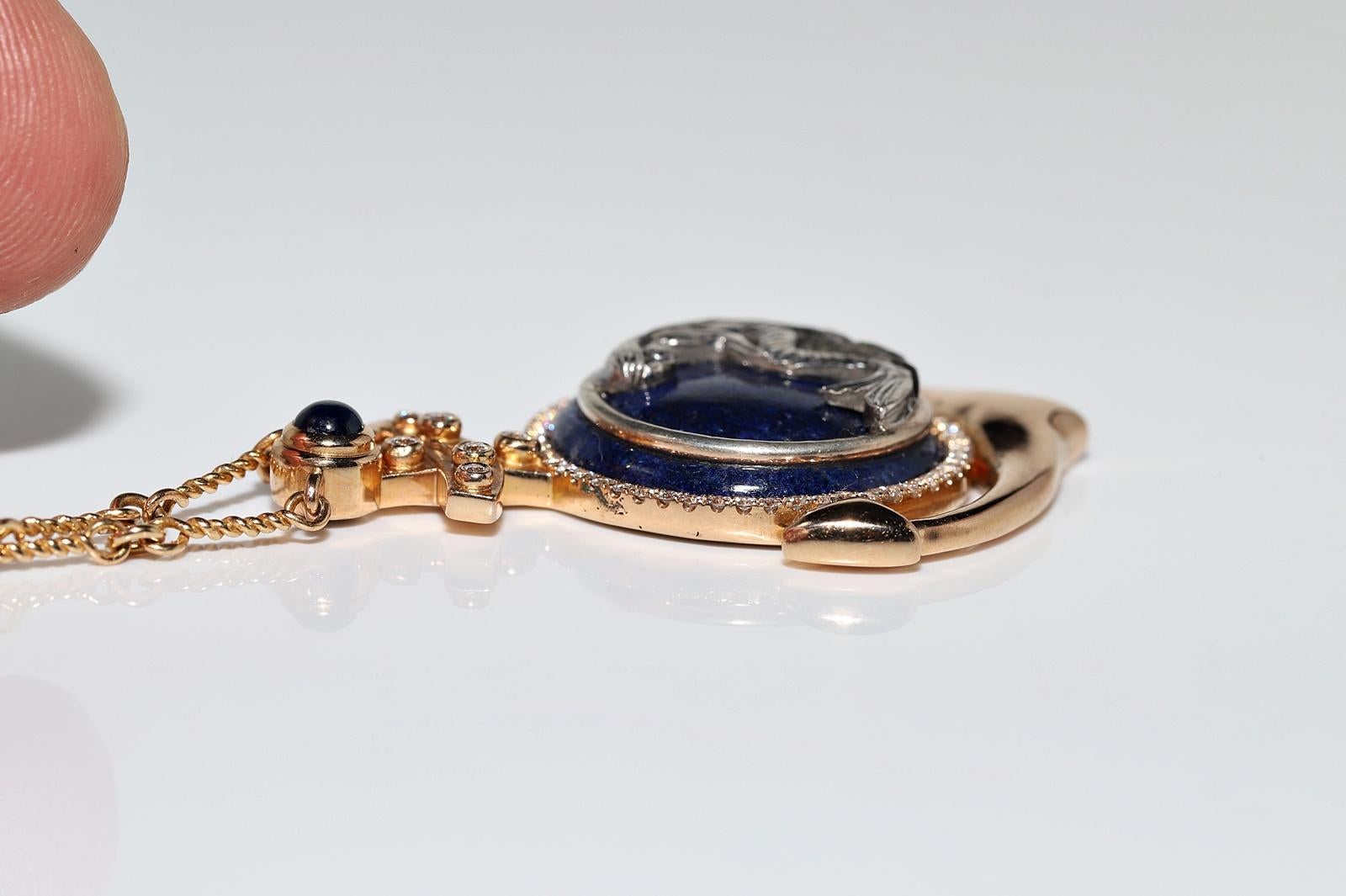 Vintage Circa 1990s 18k Gold Natural Diamond And Lapis Lazuli Anchor Necklace  For Sale 6