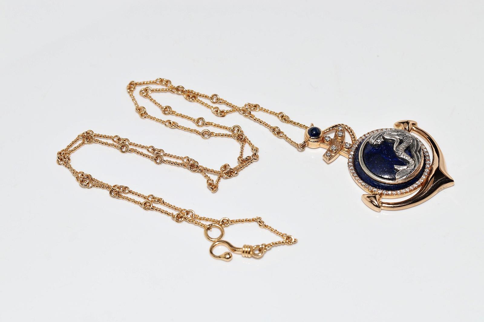 Vintage Circa 1990s 18k Gold Natural Diamond And Lapis Lazuli Anchor Necklace  For Sale 14