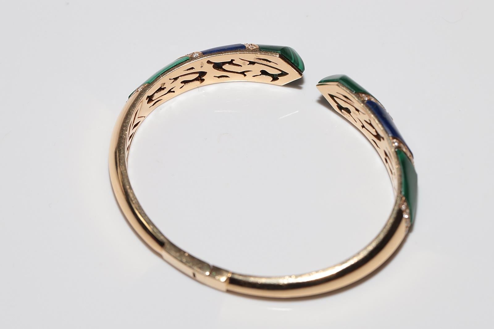 Pulsera vintage circa años 90 de oro de 18 quilates con diamantes naturales y lapislázuli malaquita en venta 9