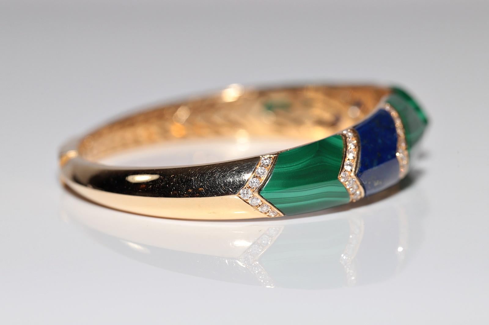 De las mujeres Pulsera vintage circa años 90 de oro de 18 quilates con diamantes naturales y lapislázuli malaquita en venta