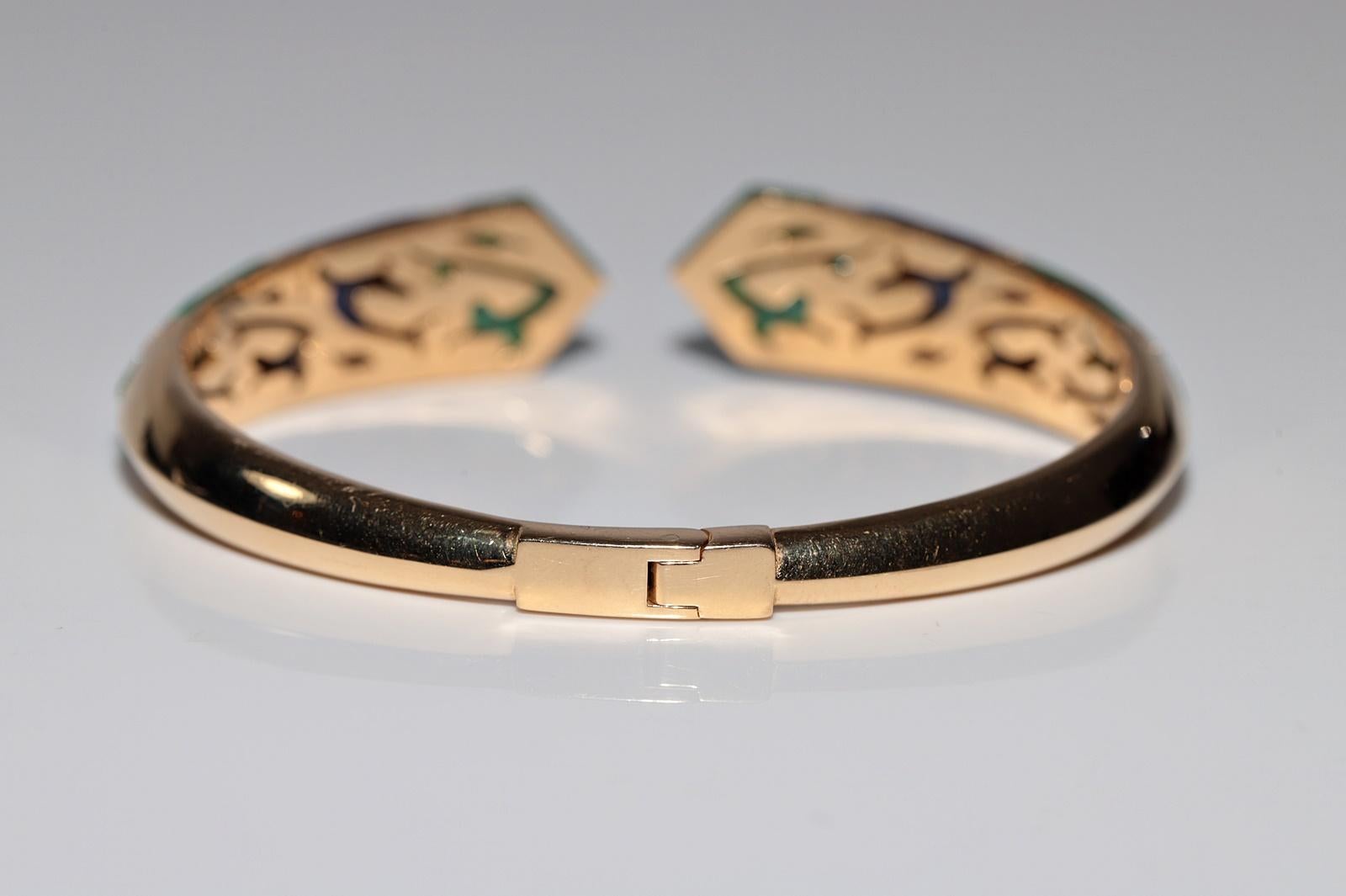 Pulsera vintage circa años 90 de oro de 18 quilates con diamantes naturales y lapislázuli malaquita en venta 2