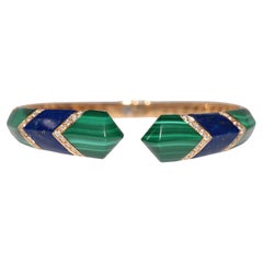 Armreif aus 18 Karat Gold mit natürlichem Diamanten und Lapis Malachit, Vintage, ca. 1990er Jahre