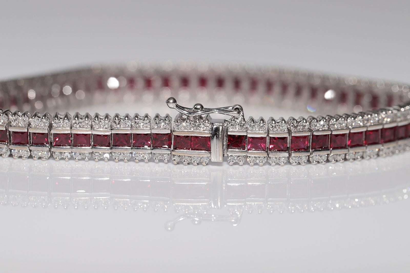 Vintage Circa 1990er Jahre 18k Gold Natürlicher Diamant und natürlicher Rubin Dekoriertes Vintage-Armband im Zustand „Gut“ im Angebot in Fatih/İstanbul, 34