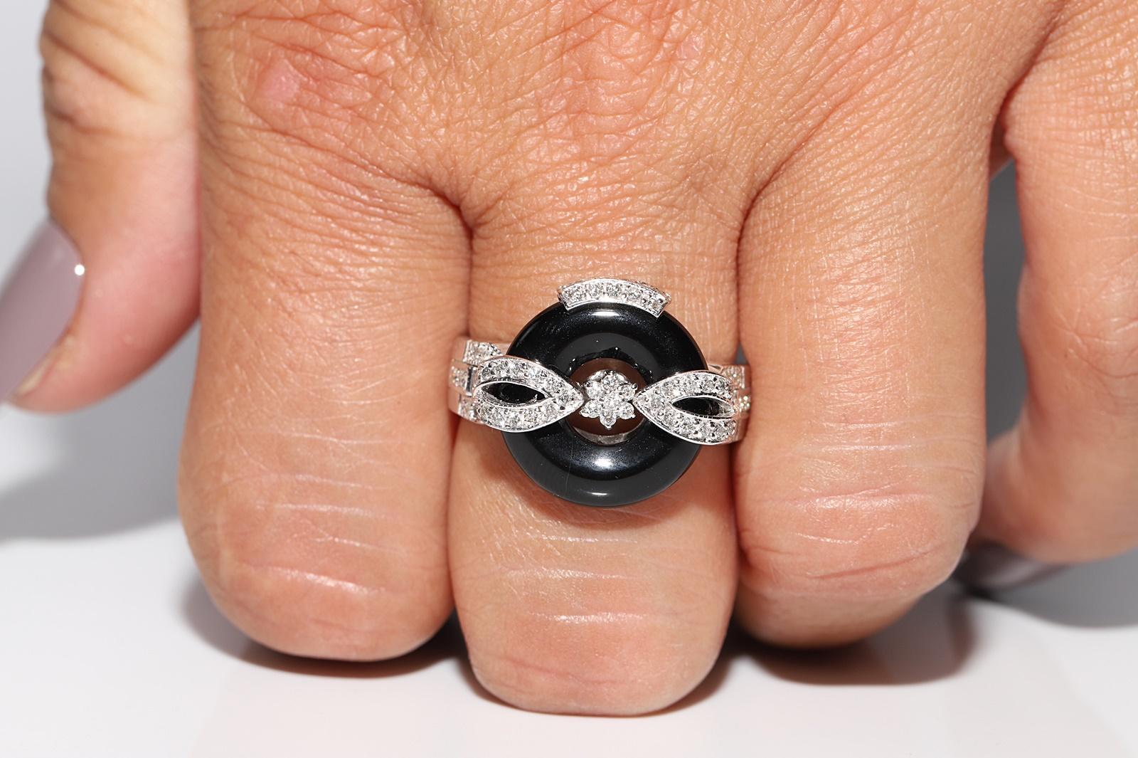 Vintage Circa 1990er Jahre 18k Gold Natürlicher Diamant und Ony Dekorierter Ring im Angebot 9