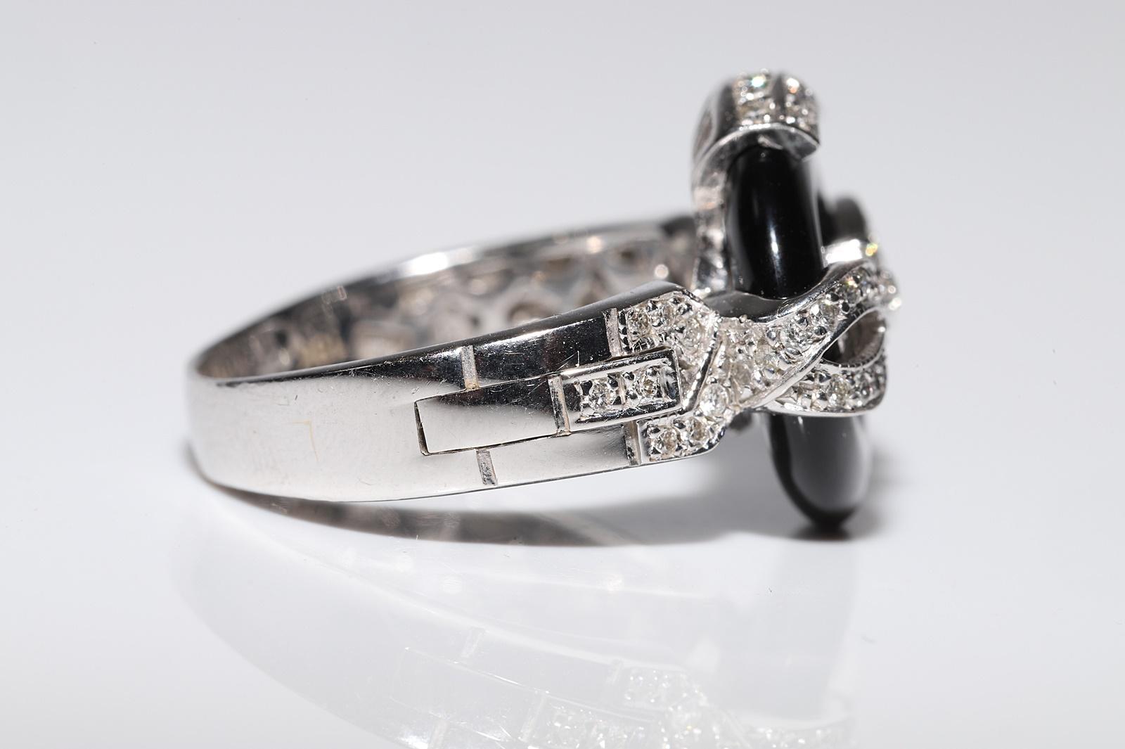 Vintage Circa 1990er Jahre 18k Gold Natürlicher Diamant und Ony Dekorierter Ring Damen im Angebot