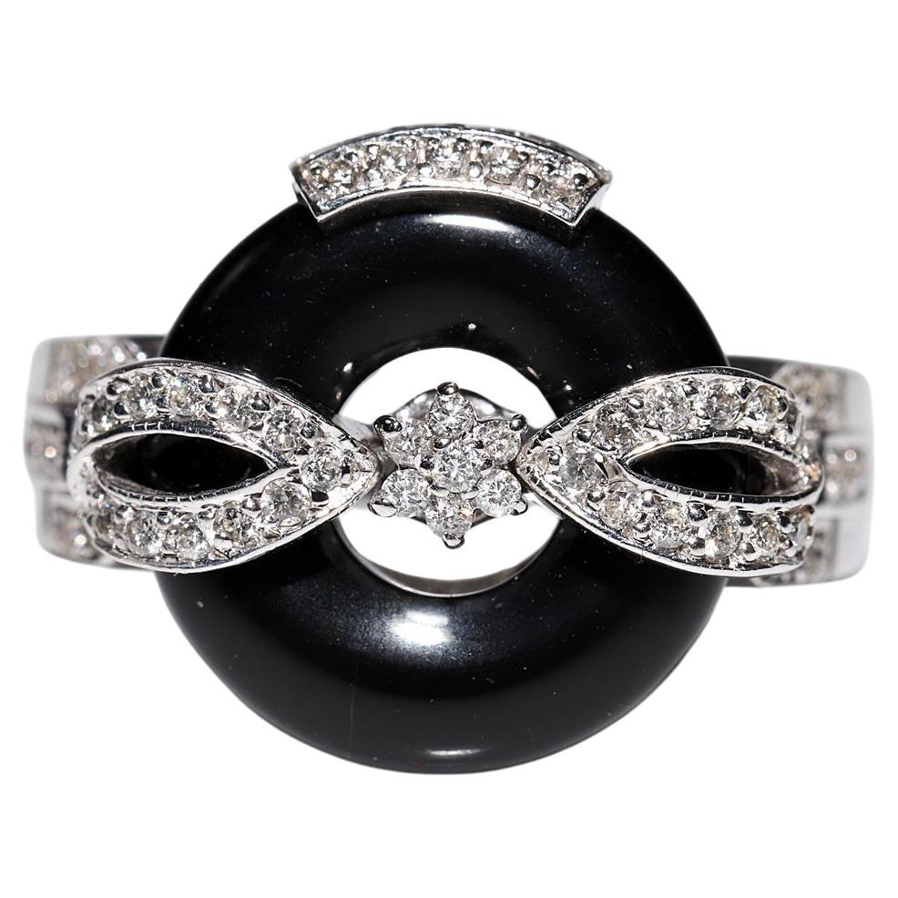 Anillo Vintage Circa 1990s De Oro De 18k Decorado Con Diamantes Naturales Y Ony
