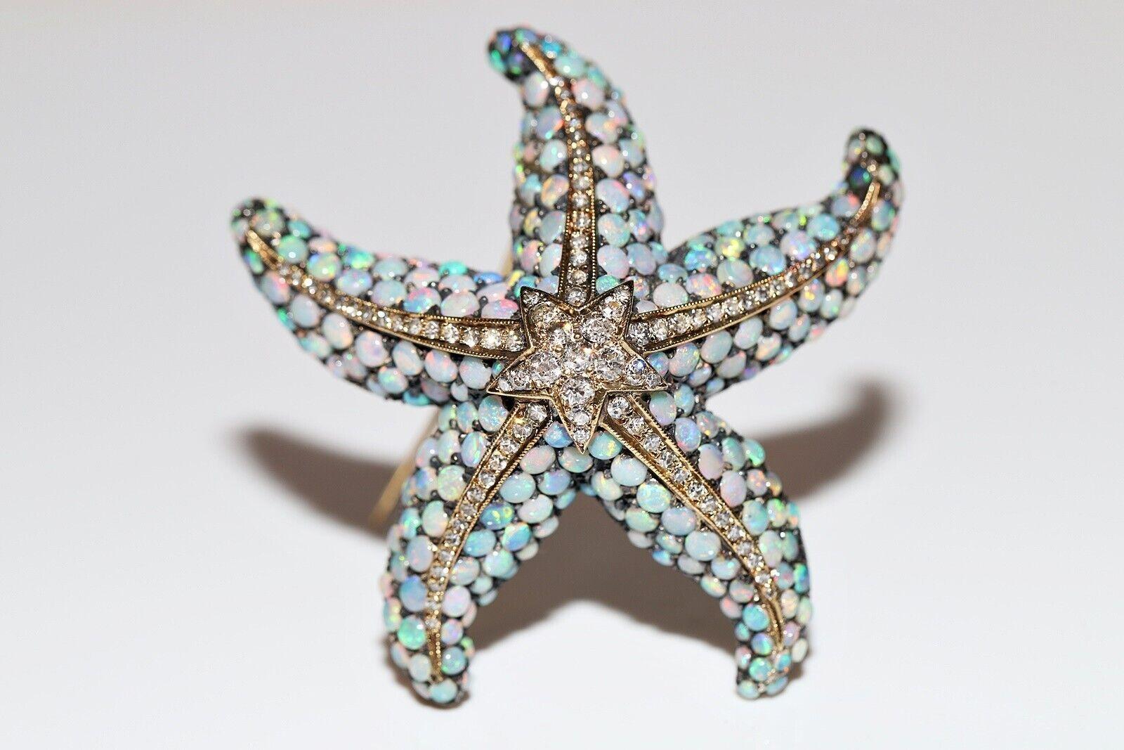 Vintage Circa 1990s 18k Gold Natural Diamond And Opal Starfish Brooch For Sale 6