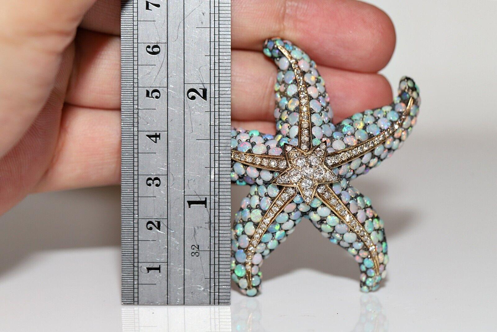 Vintage Circa 1990s 18k Gold Natural Diamond And Opal Starfish Brooch For Sale 7
