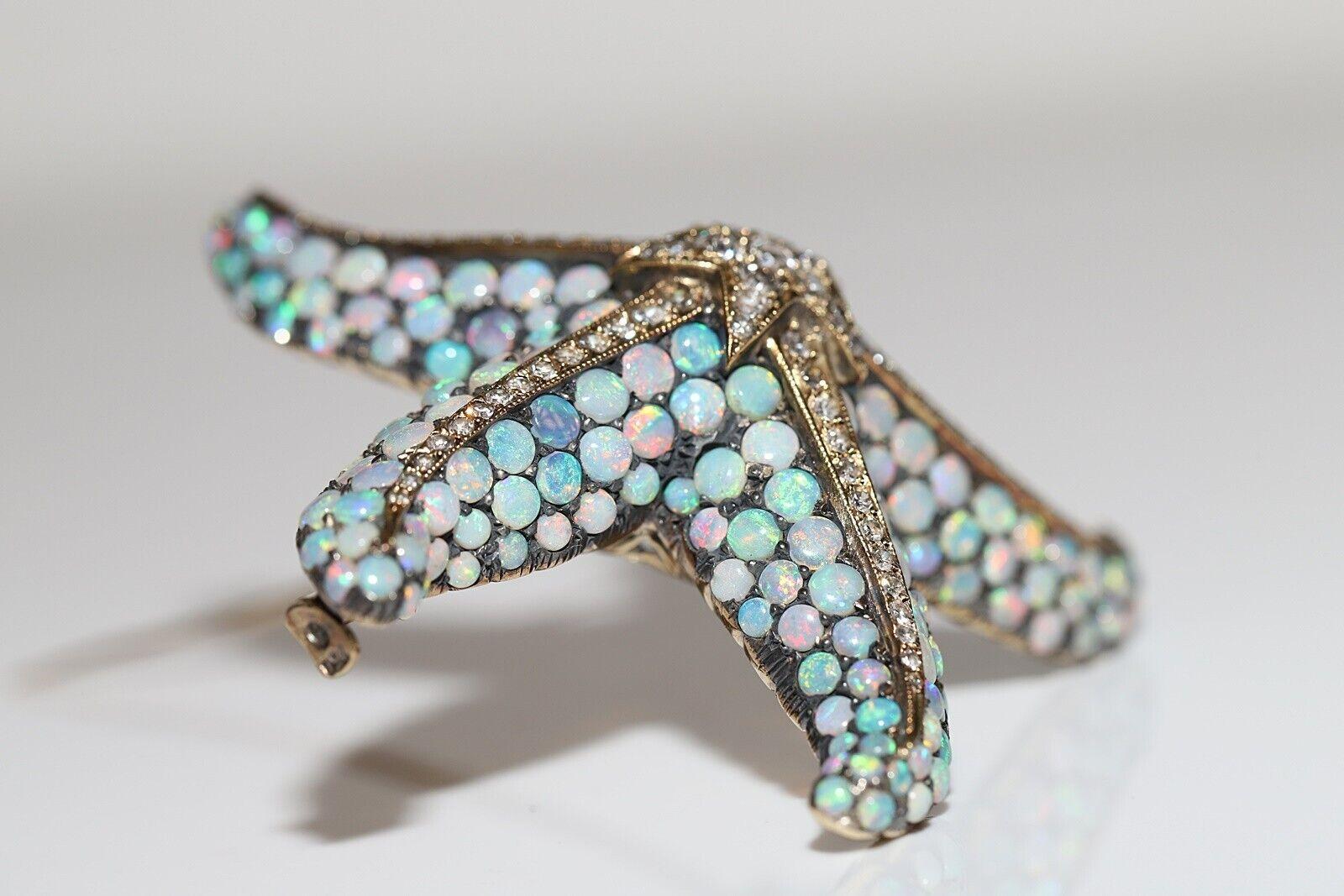 Vintage Circa 1990s 18k Gold Natural Diamond And Opal Starfish Brooch In Good Condition For Sale In Fatih/İstanbul, 34