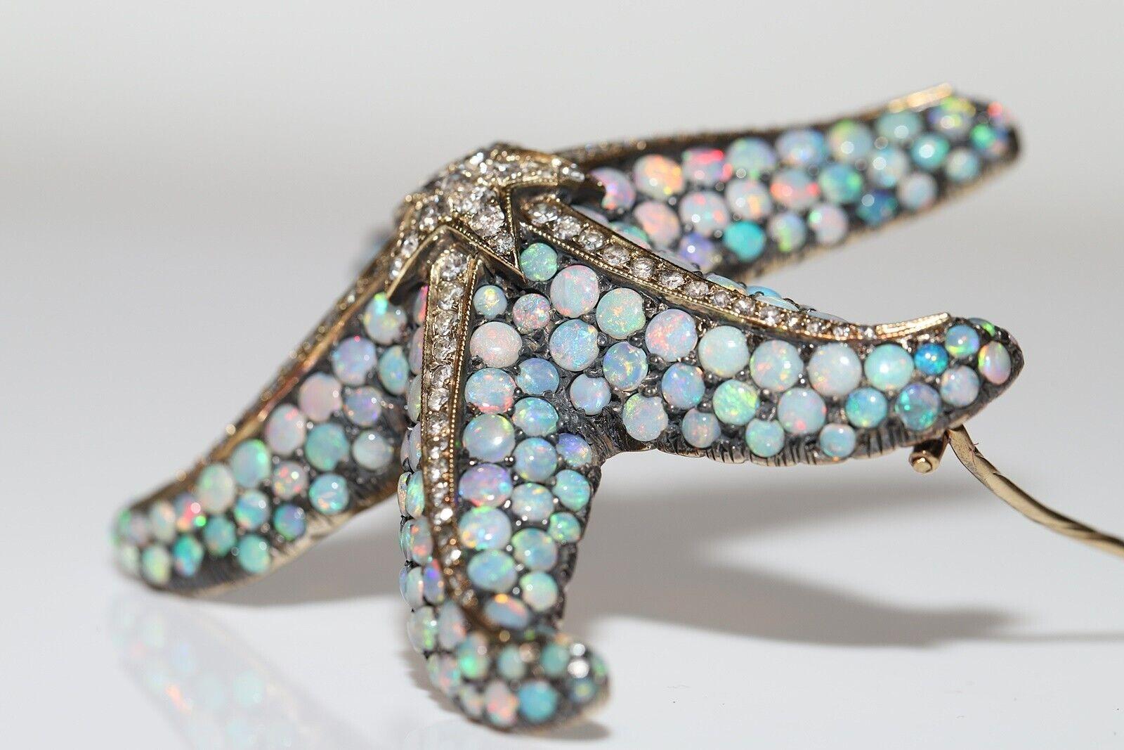Vintage Circa 1990s 18k Gold Natural Diamond And Opal Starfish Brooch For Sale 3