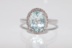 Vintage By degli anni '90 in oro 18k con diamanti naturali e anello Aqua Marin taglio ovale