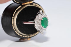 Vintage Circa 1990s 18k Gold Natural Diamond And Oval Cut Emerald Decorated Rin