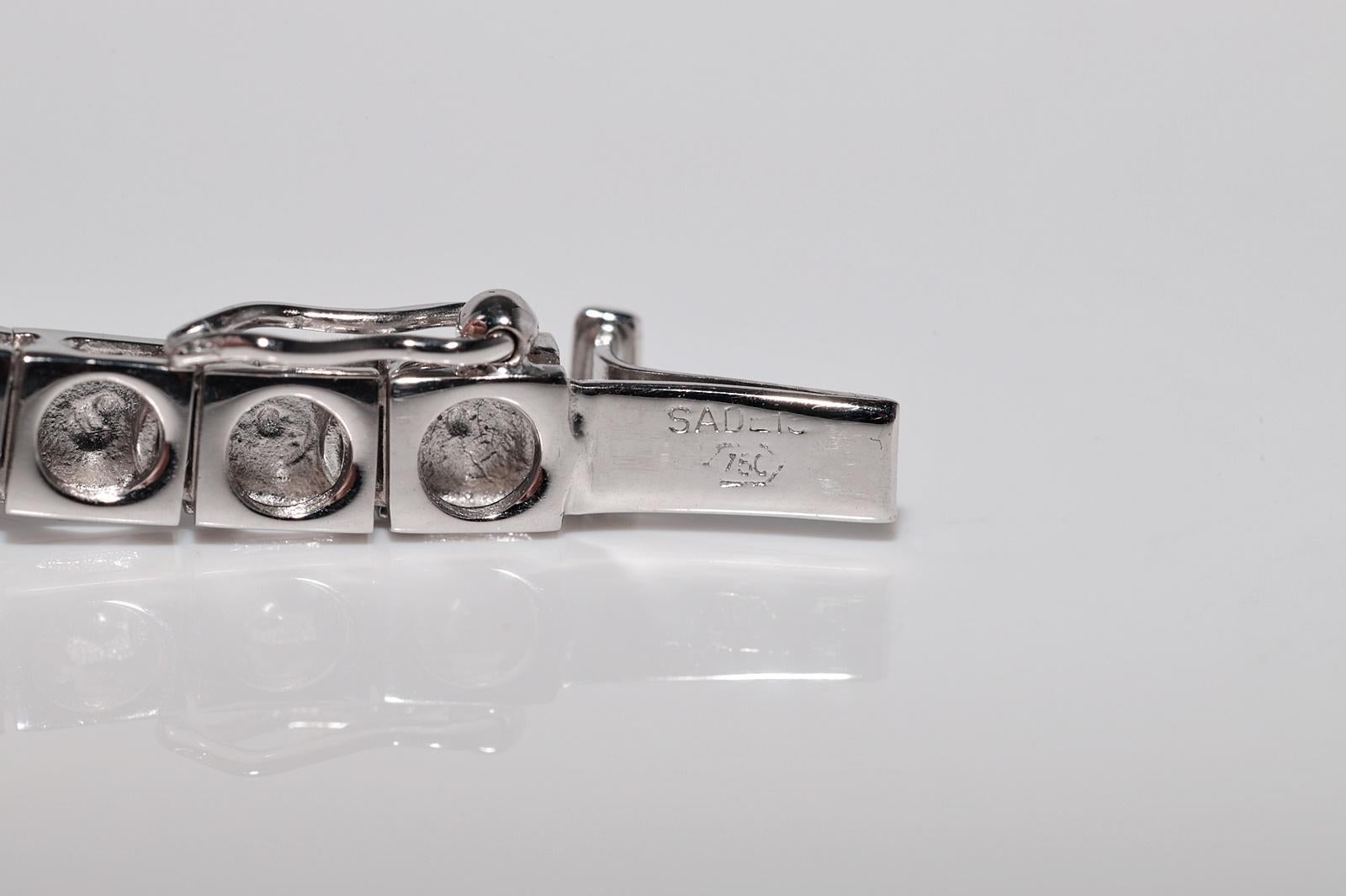 Vintage Circa 1990s 18k Gold Natural Diamond And Oval Cut Sapphire Bracelet For Sale 7