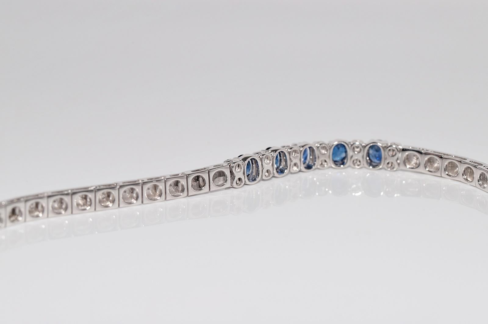 Vintage Circa 1990s 18k Gold Natural Diamond And Oval Cut Sapphire Bracelet For Sale 10