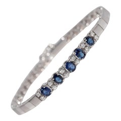 Vintage Circa 1990 Bracelet en or 18k diamant naturel et saphir de taille ovale