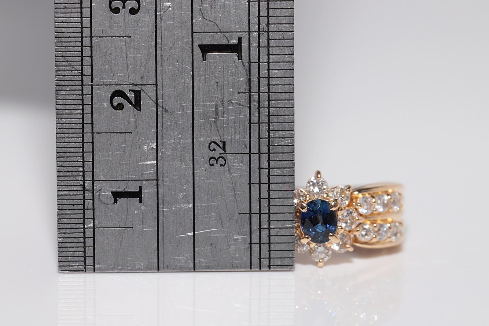 Vintage CIRCA 1990er 18k Gold Natürlicher Diamant und Saphir im Ovalschliff Ring im Angebot 4