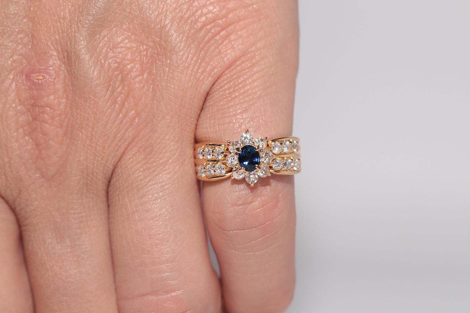 Vintage CIRCA 1990er 18k Gold Natürlicher Diamant und Saphir im Ovalschliff Ring im Angebot 8