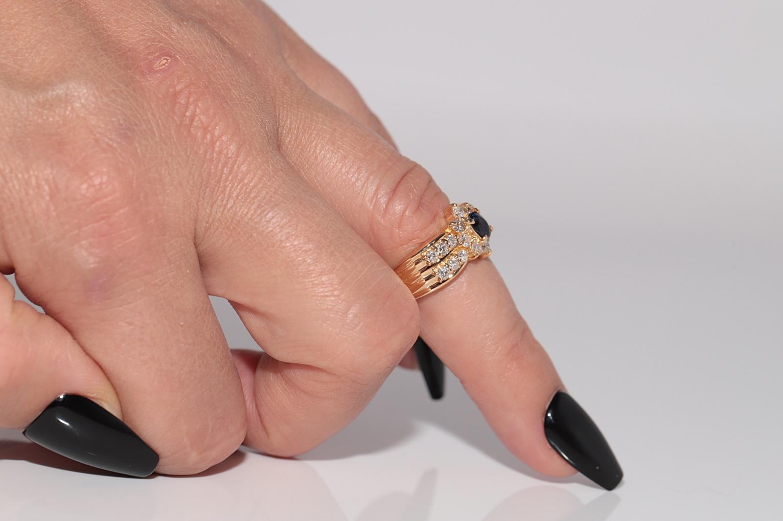 Vintage CIRCA 1990er 18k Gold Natürlicher Diamant und Saphir im Ovalschliff Ring im Angebot 10