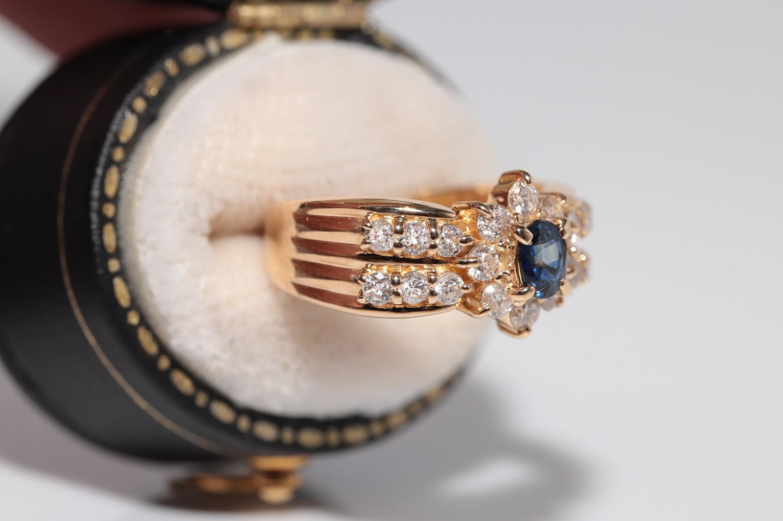 Vintage CIRCA 1990er 18k Gold Natürlicher Diamant und Saphir im Ovalschliff Ring (Retro) im Angebot