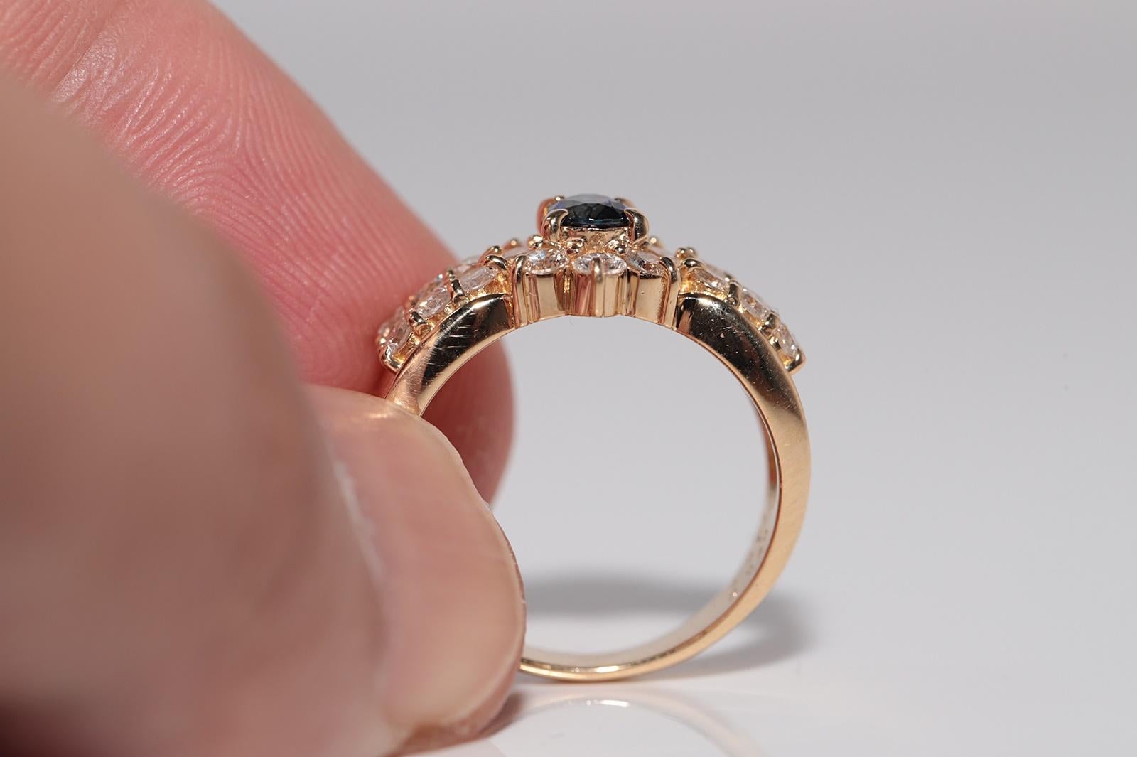Vintage CIRCA 1990er 18k Gold Natürlicher Diamant und Saphir im Ovalschliff Ring im Zustand „Gut“ im Angebot in Fatih/İstanbul, 34