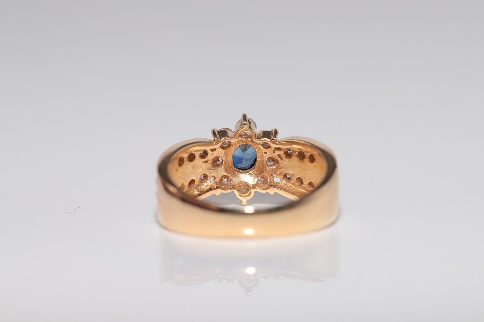 Vintage CIRCA 1990er 18k Gold Natürlicher Diamant und Saphir im Ovalschliff Ring Damen im Angebot