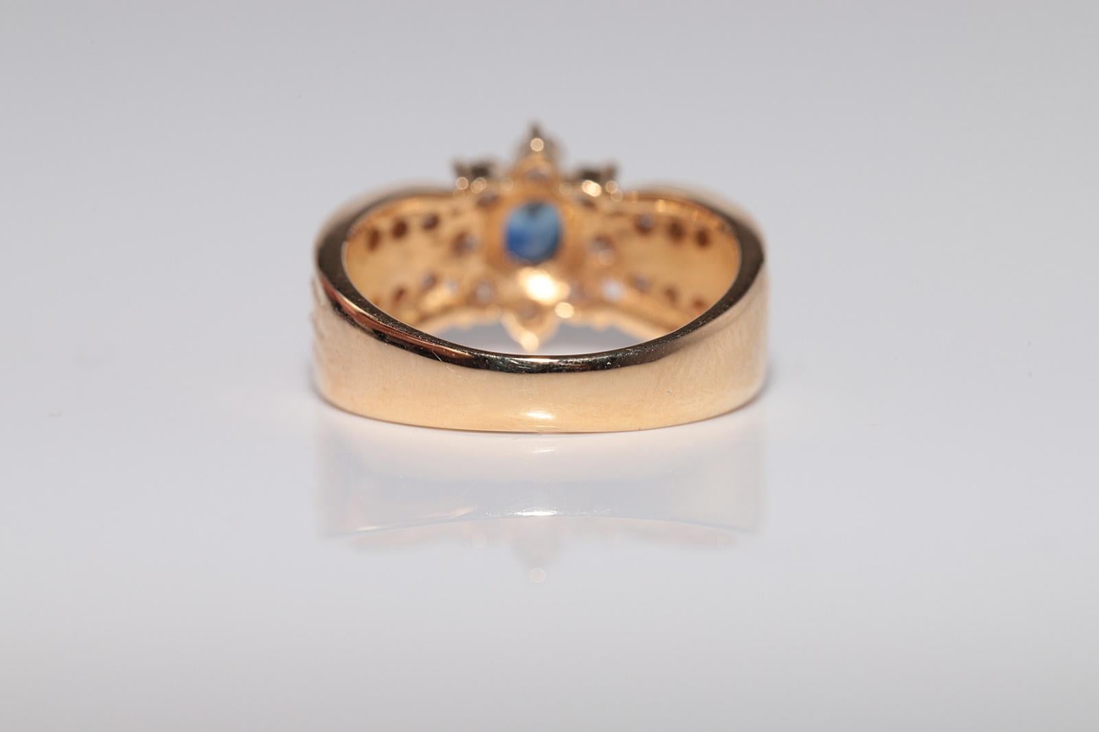 Vintage CIRCA 1990er 18k Gold Natürlicher Diamant und Saphir im Ovalschliff Ring im Angebot 1