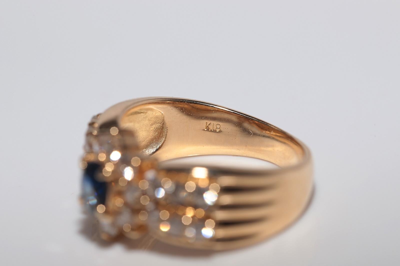 Vintage CIRCA 1990er 18k Gold Natürlicher Diamant und Saphir im Ovalschliff Ring im Angebot 2