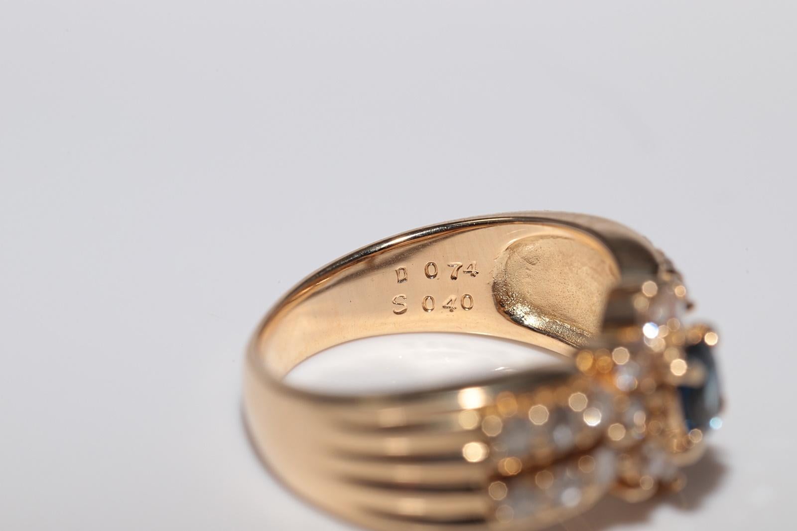 Vintage CIRCA 1990er 18k Gold Natürlicher Diamant und Saphir im Ovalschliff Ring im Angebot 3