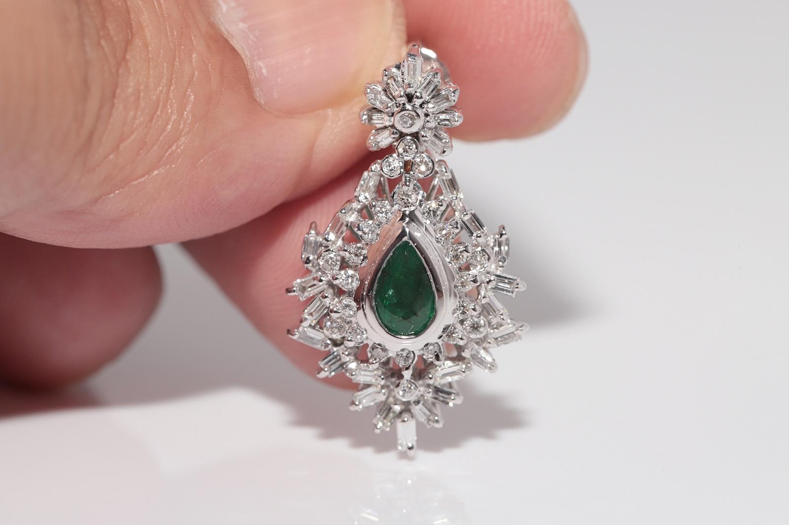 Vintage Circa 1990er Jahre Ohrring aus 18 Karat Gold mit natürlichem Diamanten und Smaragd im Birnenschliff im Zustand „Gut“ im Angebot in Fatih/İstanbul, 34
