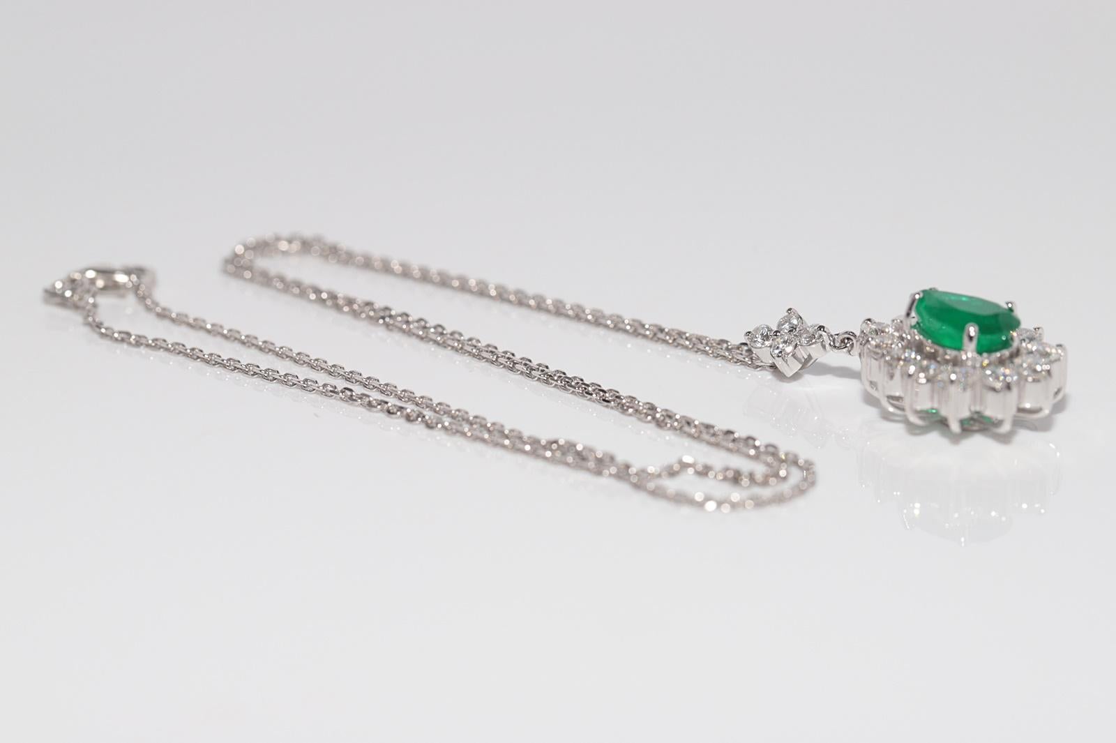 Vintage Circa 1990s 18k Gold Natural Diamond And Pear Cut Emerald Necklace For Sale 10
