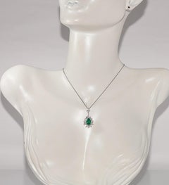 Vintage Circa 1990s 18k Gold Natural Diamond And Pear Cut Emerald Necklace