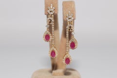 Vintage CIRCA 1990er Jahre 18k Gold Naturdiamant und Birnenschliff Rubin Tropfen Ohrring