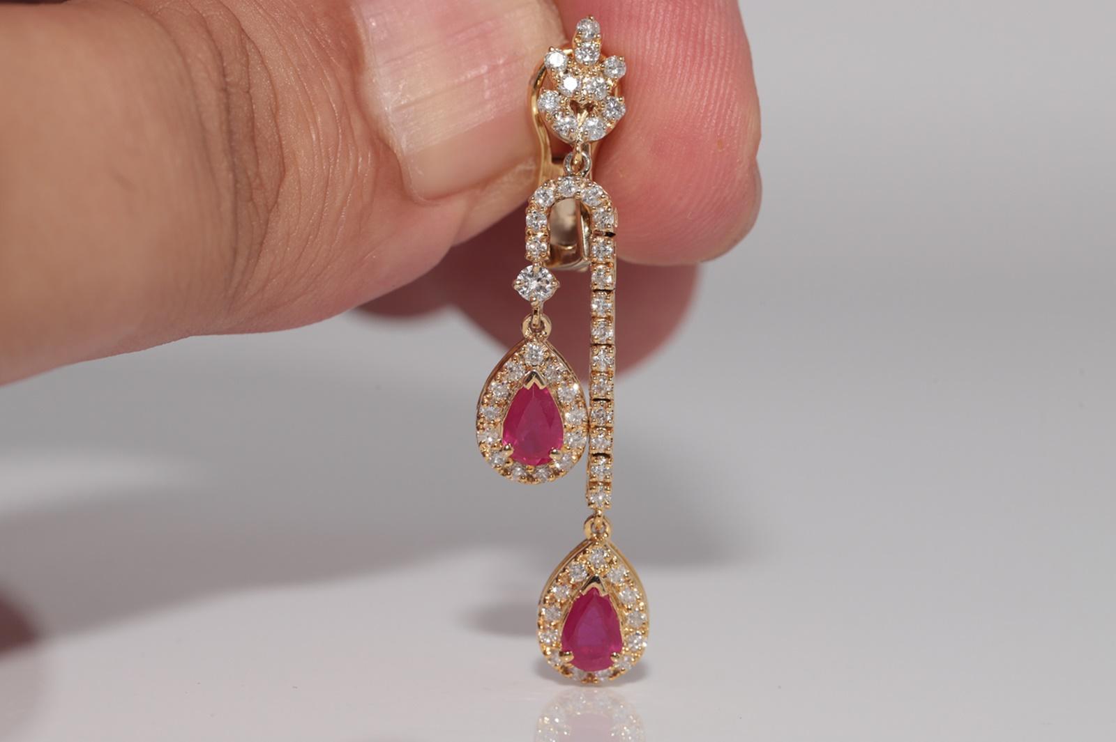 Vintage CIRCA 1990er Jahre 18k Gold Naturdiamant und Birnenschliff Rubin Tropfen Ohrring im Zustand „Gut“ im Angebot in Fatih/İstanbul, 34