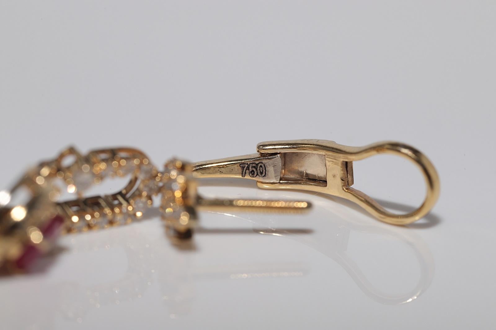 Vintage CIRCA 1990er Jahre 18k Gold Naturdiamant und Birnenschliff Rubin Tropfen Ohrring im Angebot 3
