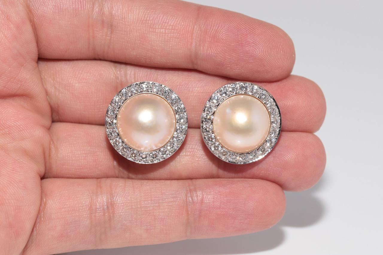 Vintage Circa 1990er Jahre 18k Gold Natürlicher Diamant und Perle Dekorierter Ohrring im Angebot 5