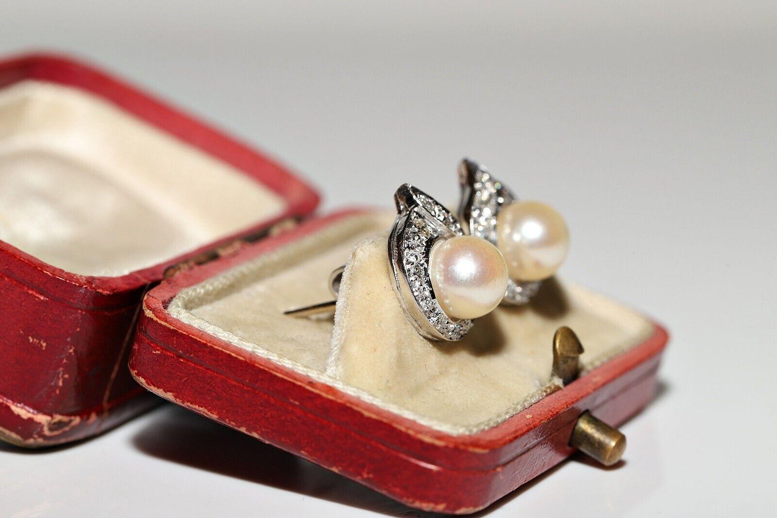 Vintage Circa 1990s 18k Gold Natural Diamond And Pearl Decorated Earring For Sale 6