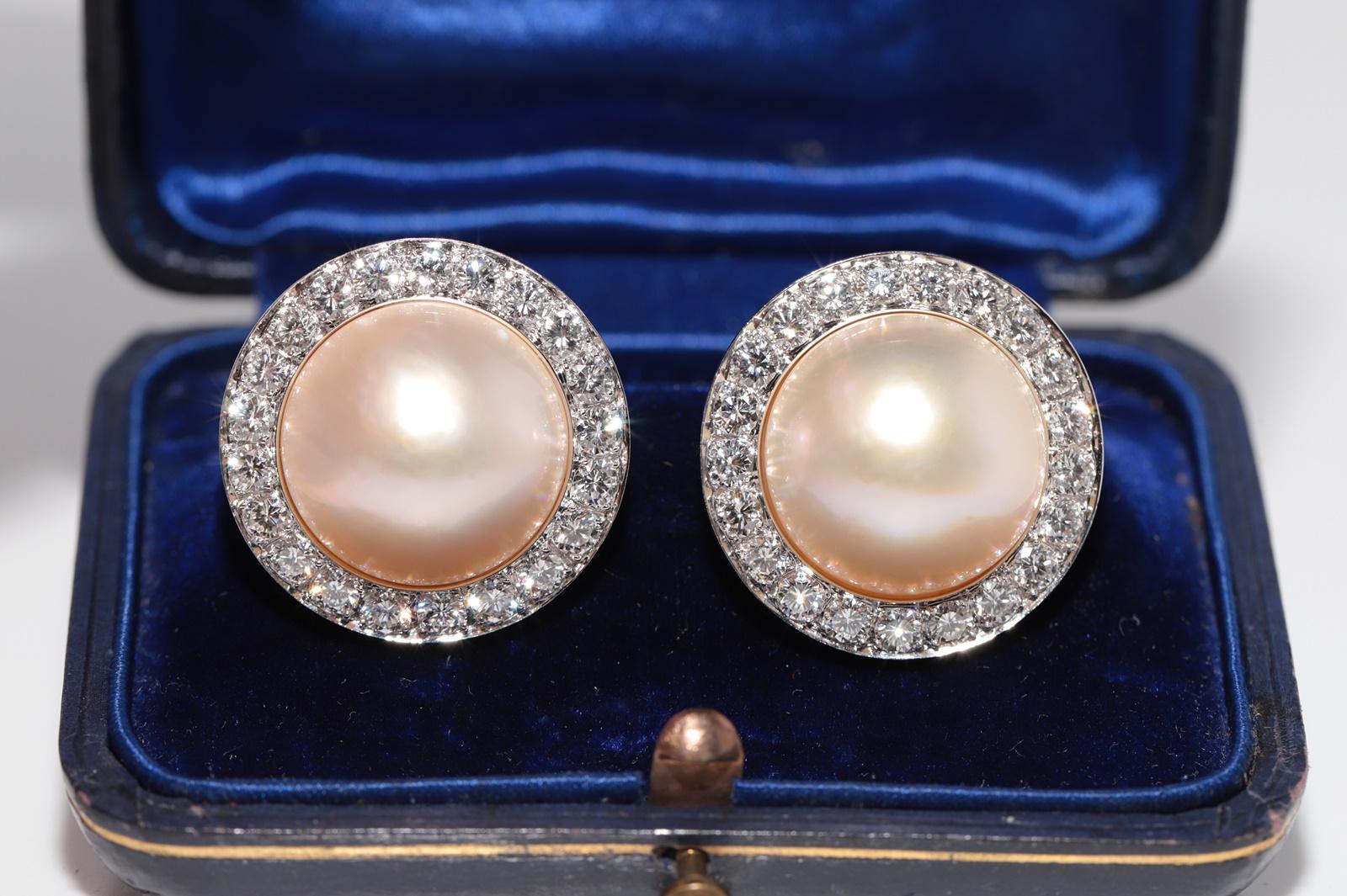 Vintage Circa 1990er Jahre 18k Gold Natürlicher Diamant und Perle Dekorierter Ohrring im Zustand „Gut“ im Angebot in Fatih/İstanbul, 34