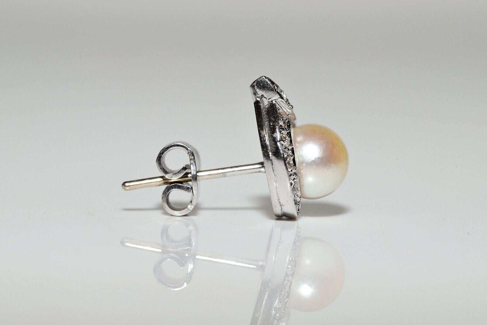 Vintage Circa 1990 Boucles d'oreilles en or 18k ornées de diamants naturels et de perles Pour femmes en vente