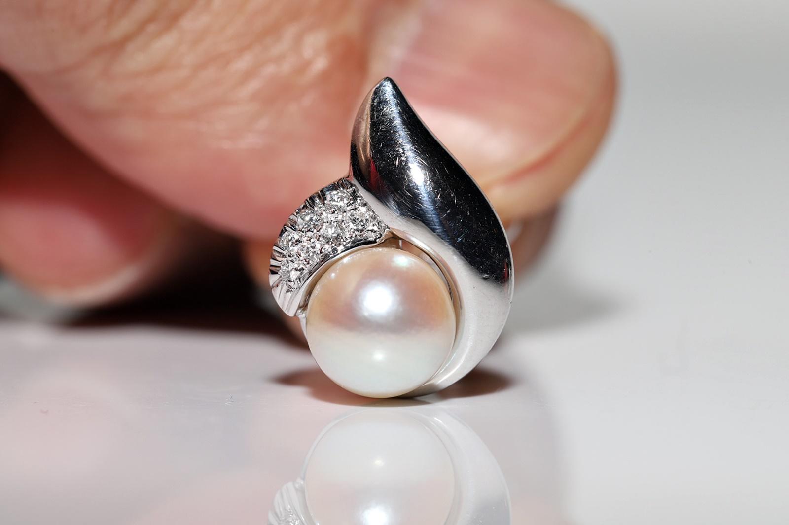 Vintage Circa 1990er Jahre 18k Gold Natürlicher Diamant und Perle Dekorierter Ohrring im Angebot 2