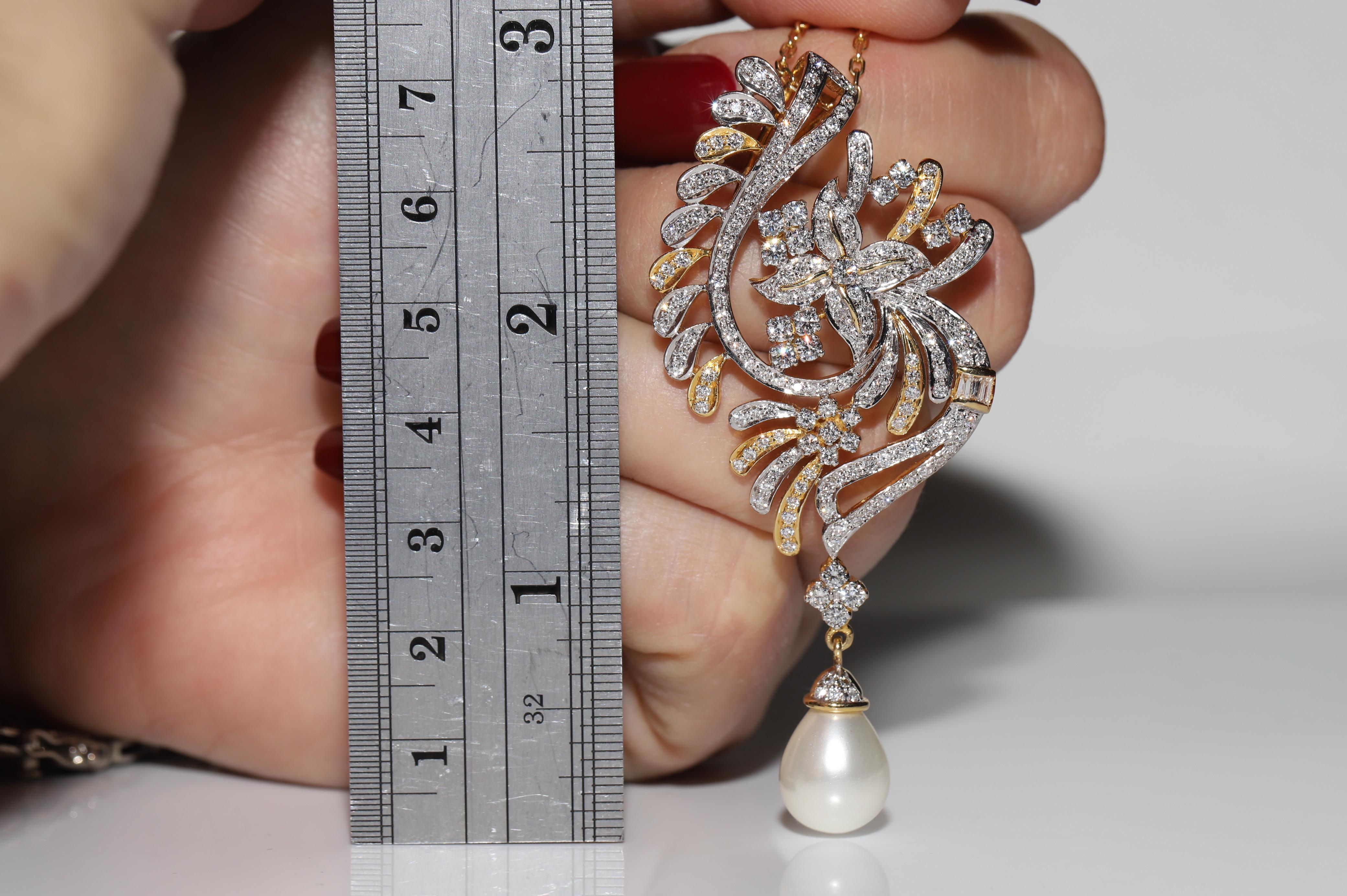 Vintage Circa 1990 Collier en or 18k orné de diamants naturels et de perles en vente 13