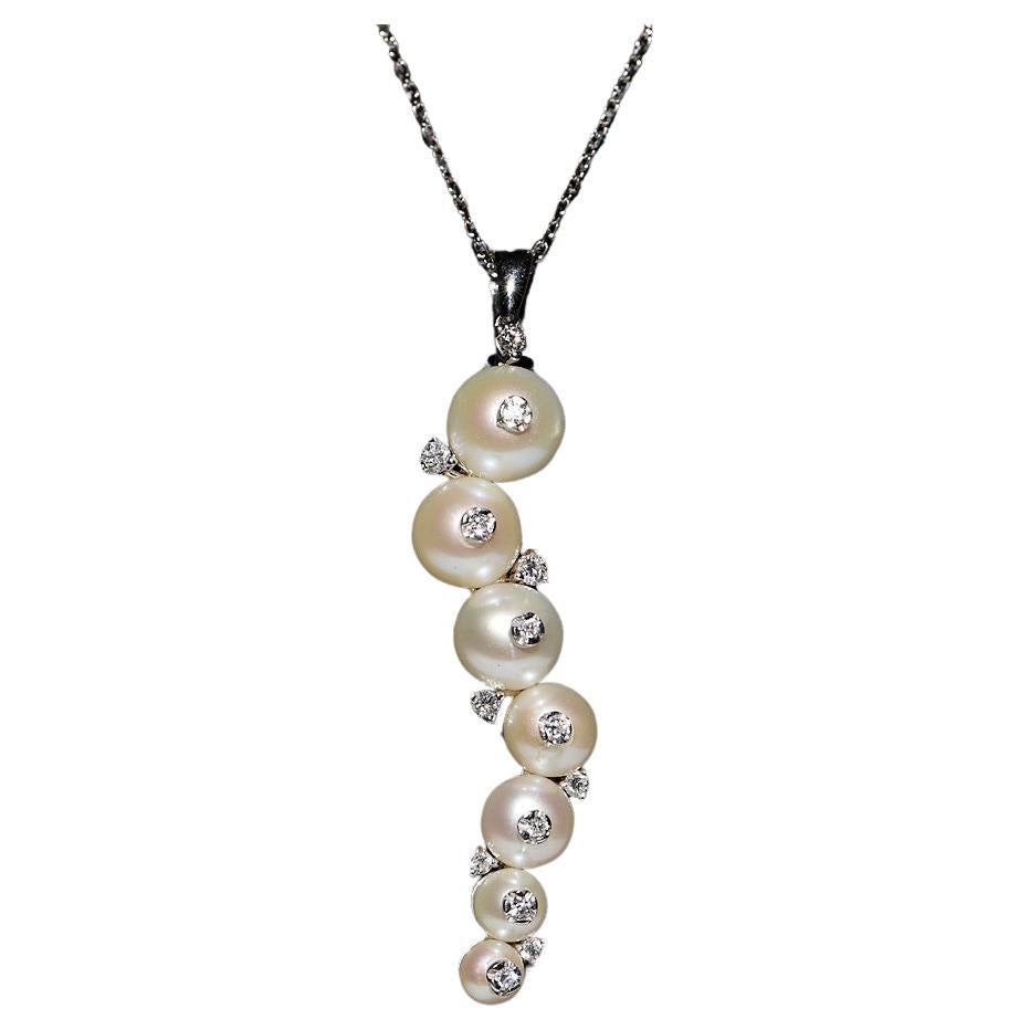 Vintage Circa 1990s 18k Gold Natural Diamond And Pearl Decorated Necklace