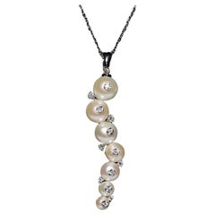 Collana decorata con diamanti naturali e perle in oro 18 carati, vintage, circa anni '90