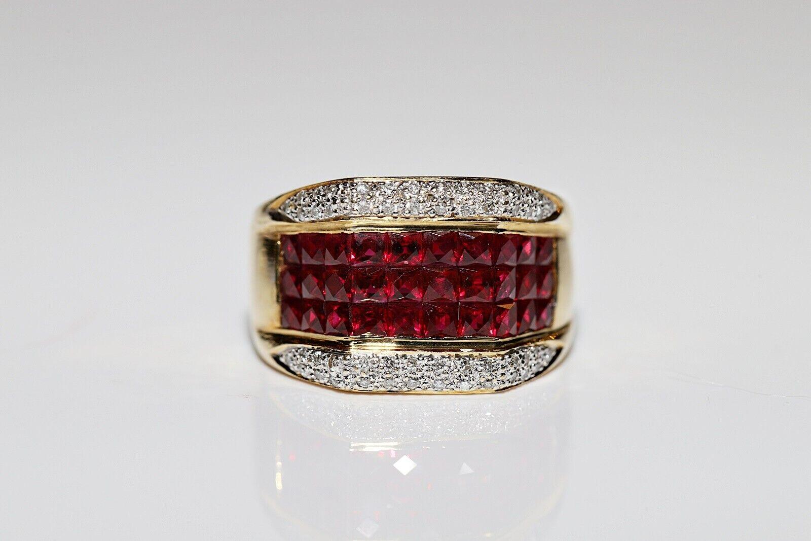 In very good condition.
Total weight is 9.1 grams.
Totally is diamond about 0.25 carat.
The diamond is has H color and vs-s1.
Totally is ruby about 1.50 carat.
Ring size is US 6.5 (We offer free resizing)
We can make any size.
Box is not