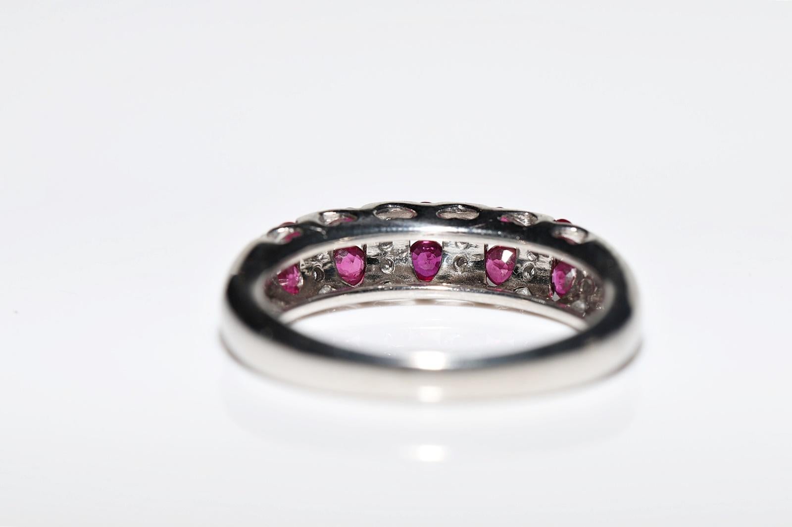 Vintage Circa 1990s 18k Gold Natural Diamond And Ruby Decorated Band Ring For Sale 7
