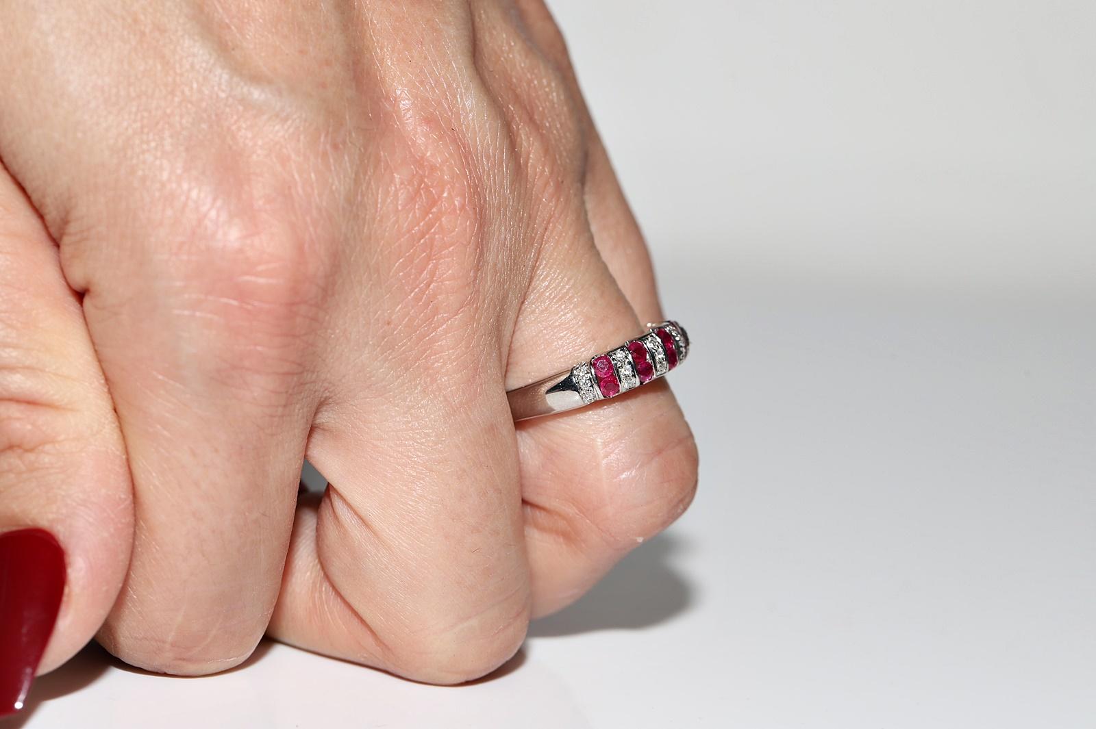 Vintage Circa 1990s 18k Gold Natural Diamond And Ruby Decorated Band Ring For Sale 11
