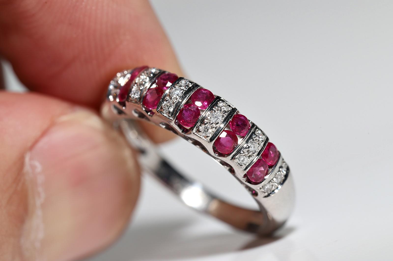 Vintage Circa 1990s 18k Gold Natural Diamond And Ruby Decorated Band Ring For Sale 3