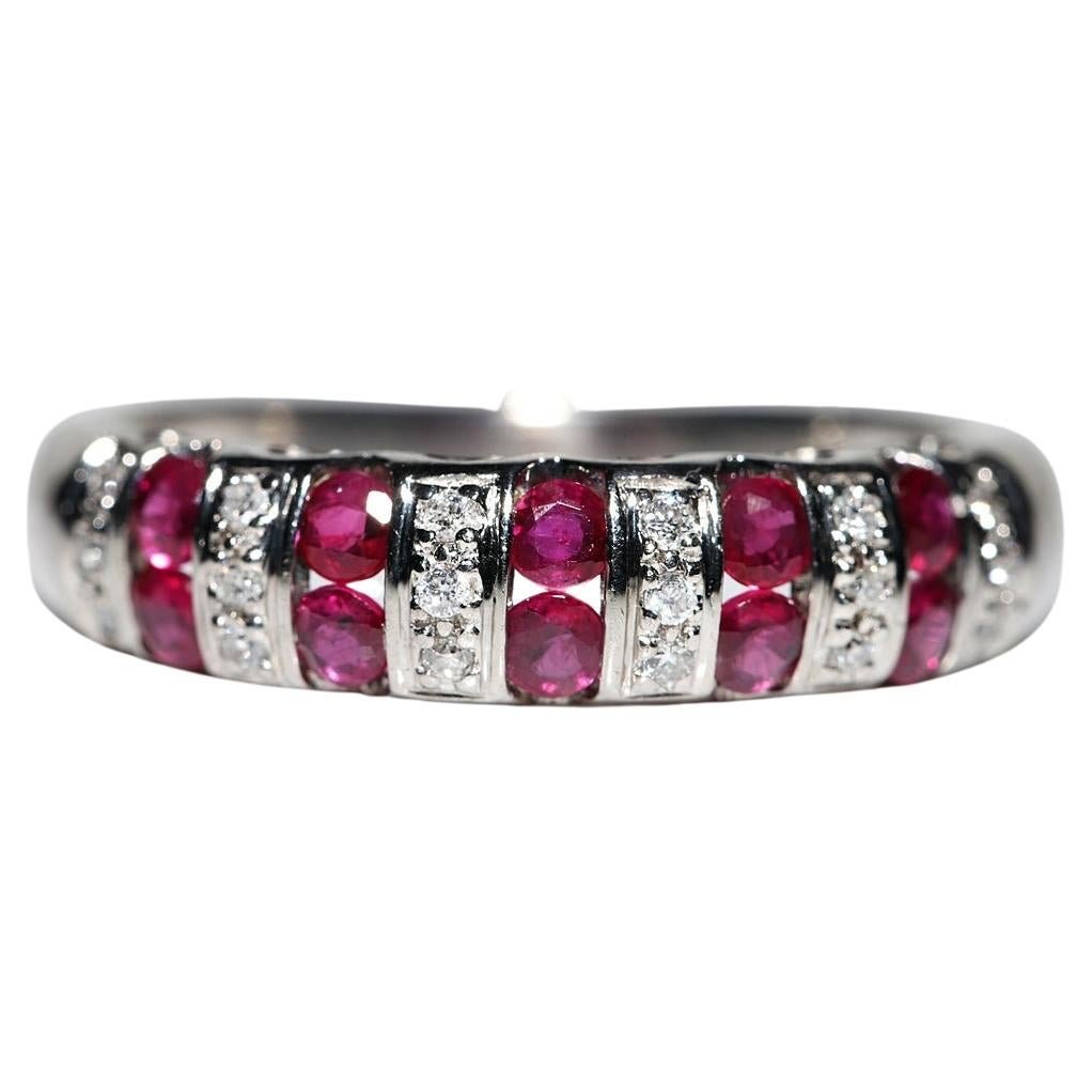 Vintage Circa 1990s 18k Gold Natural Diamond And Ruby Decorated Band Ring For Sale